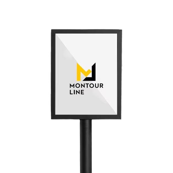 SignFrame Floor Standing 8.5x11V Black PLEASE ENTERHERE, Montour Line, Mfr#: FSE200-8511-V-BK-PLSENTER